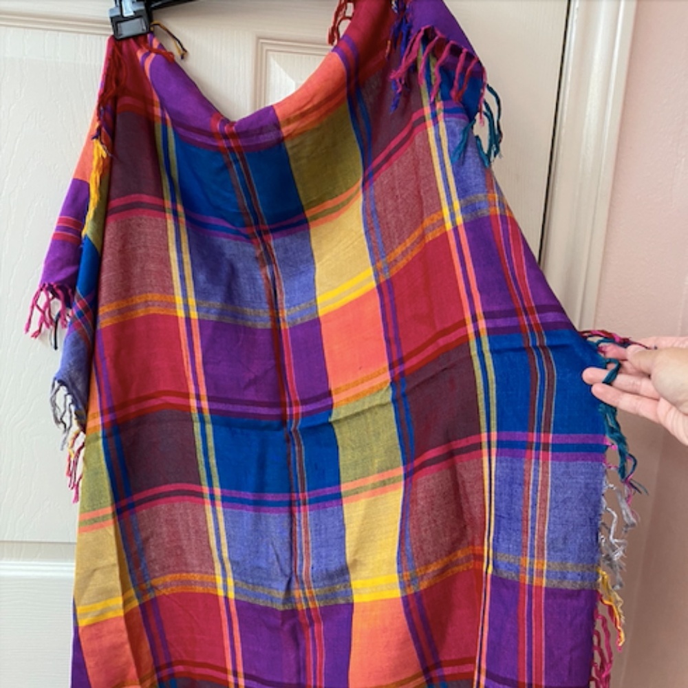 Cotton blend multi-color square tartan checkered scarf